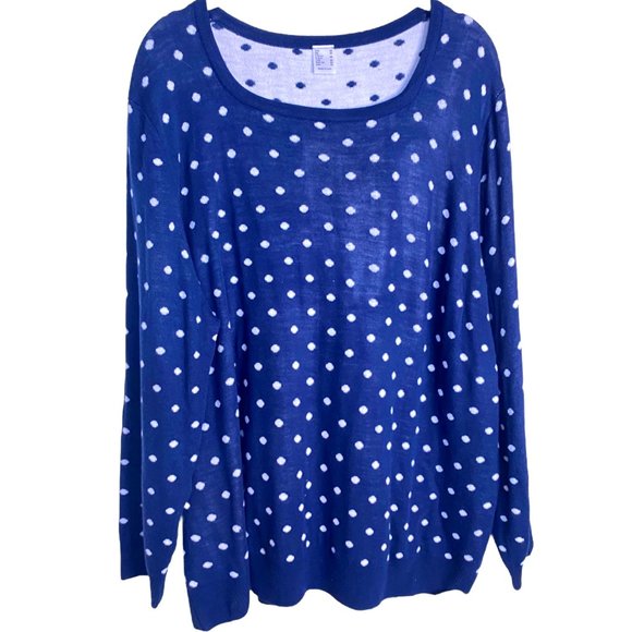 Source Unknown Sweaters - Womens Navy Blue and White Polka Dot Sweater Size 22 Dark Academia Grandma Core